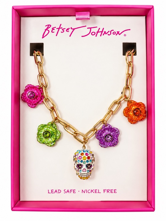 Betsey Johnson Jewelry - Betsey Johnson Sugar Skull Multicolor Flower Charm Necklace NIB